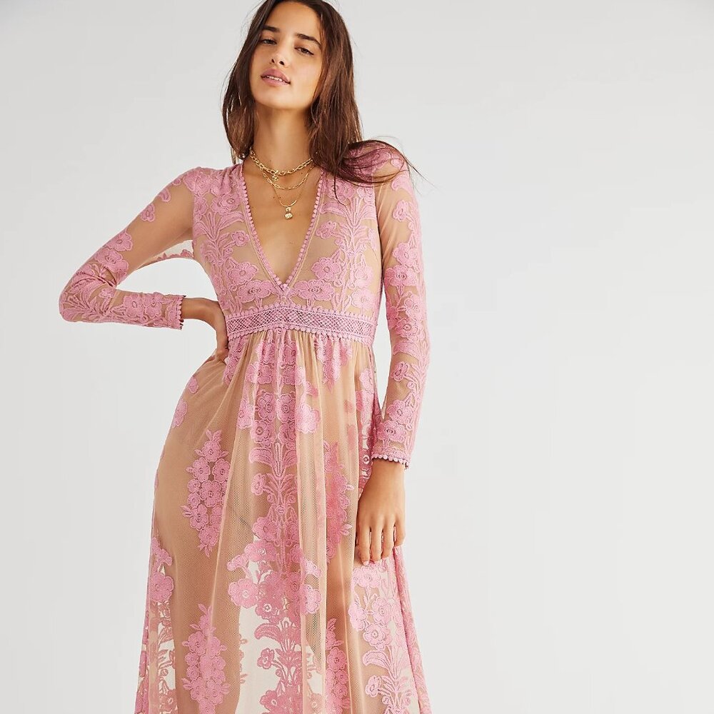 FOR LOVE & LEMONS x FREE PEOPLE Temecula Maxi Dress In Pink NWT